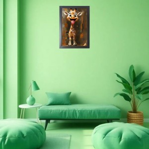 The funny Giraffe Black Photo Frame Funny Animal and Bird Cartoon Art