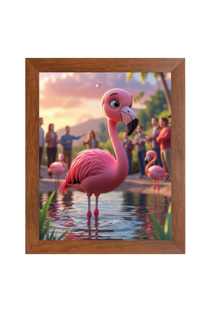 AI Funny Flamingo Art Picture for Kids - 10x14 inches, Brown Color - Perfect Wall Decor for Children's Room