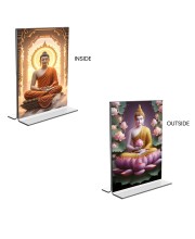 Buddha Acrylic T-Style Photo Stand - 11x13 Inches, Compact and Stylish Spiritual Display, easily change 2 photos (Pack of 1)