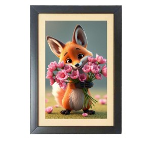 Sweet Fox Holding A Lovely Flowers Black Photo Frame Funny Animal and Bird Cartoon Art Sweet Fox Holding A Lovely Flowers Black Photo Frame Funny Animal and Bird Cartoon Art