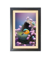 The cute bird is sitting in the nest Photo Frame Funny Animal and Bird Cartoon Art, Black color, 19x23 Inch