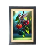 A bird is flying over an apple tree Black Photo Frame Funny Animal and Bird Cartoon Art A bird is flying over an apple tree Black Photo Frame Funny Animal and Bird Cartoon Art