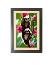 The cute sloths Photo Frame Funny Animal and Bird Cartoon Art, Black color, 15x19 Inch