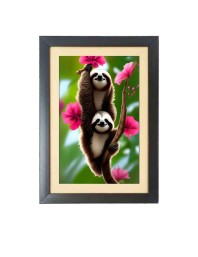 The cute sloths Photo Frame Funny Animal and Bird Cartoon Art, Black color, 13x17 Inch