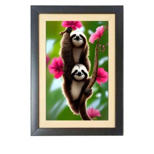 The cute sloths Photo Frame Funny Animal and Bird Cartoon Art, Black color, 19x23 Inch