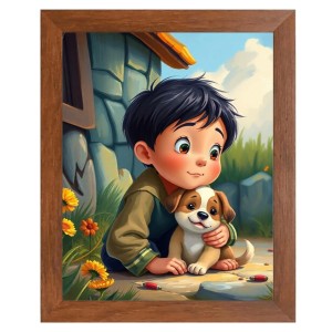 AI Funny Boy with Cute Dog Art Picture for Kids - 18x22 inches, Brown Color - Perfect Wall Decor for Children's Room AI Funny Boy with Cute Dog Art Picture for Kids - 18x22 inches, Brown Color - Perfect Wall Decor for Children's Room
