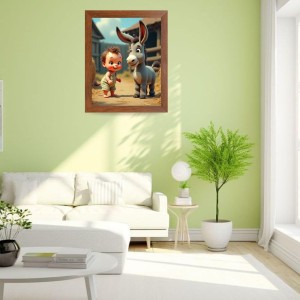 AI Funny Boy with Gadha Art Picture for Kids - 10x14 inches, Brown Color - Perfect Wall Decor for Children's Room