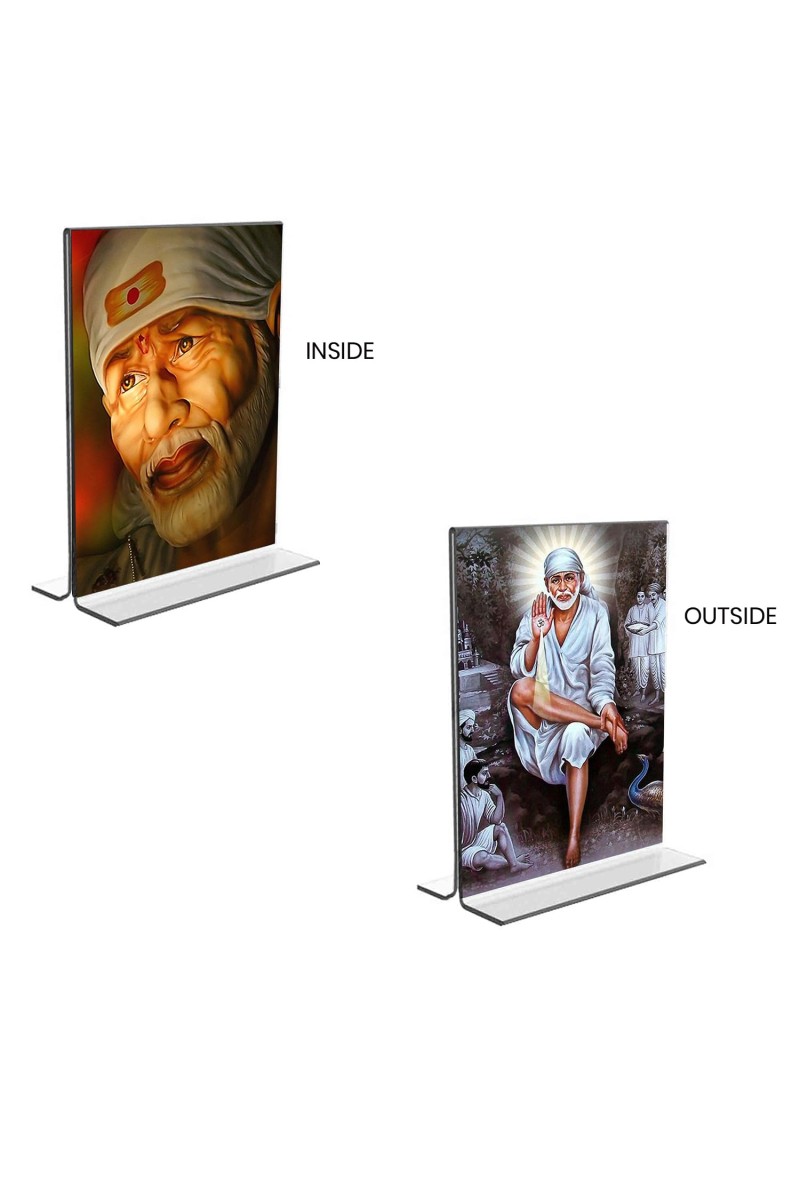 Sai Baba Acrylic T-Style Photo Stand, Compact and Stylish Spiritual Display, easily change 2 photos (Pack of 1)
