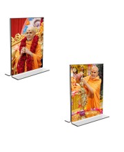 Car Desk/Table Top Swaminarayan Acrylic T-Style Photo Stand - 2.5x3.5 Inches, Compact and Stylish Spiritual Display, easily change 2 photos (Pack of 1)