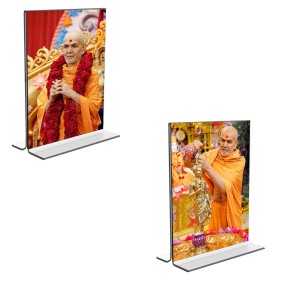 Car Desk/Table Top Swaminarayan Acrylic T-Style Photo Stand - 2.5x3.5 Inches, Compact and Stylish Spiritual Display, easily change 2 photos (Pack of 1)