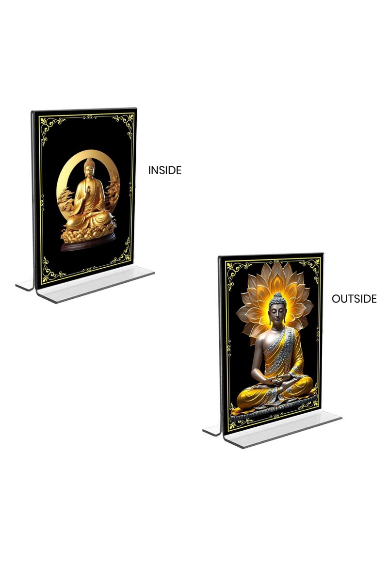 Buddha Acrylic T-Style Photo Stand - 5x7 Inches, Compact and Stylish Spiritual Display, easily change 2 photos (Pack of 1)