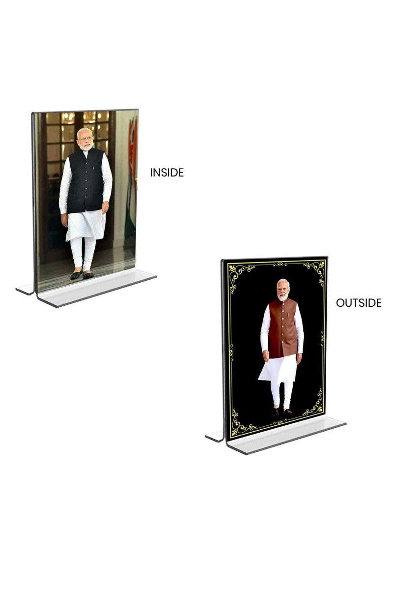 Sri Narendra Modi Acrylic T-Style Photo Stand, Compact and Stylish Spiritual Display, easily change 2 photos (Pack of 1)