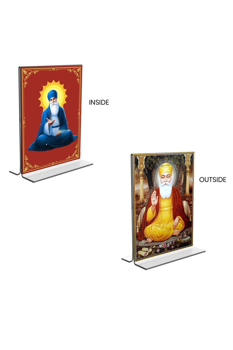 Guru Nanak Acrylic T-Style Photo Stand - 11x13 Inches, Compact and Stylish Spiritual Display, easily change 2 photos (Pack of 1)