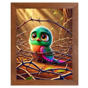 AI Funny Cute Bird Art Picture for Kids - 14x18 inches, Brown Color - Perfect Wall Decor for Children's Room