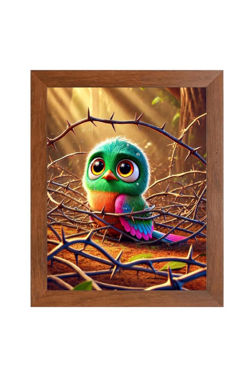 AI Funny Cute Bird Art Picture for Kids - 14x18 inches, Brown Color - Perfect Wall Decor for Children's Room