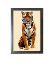 The tiger looking seriously Photo Frame Funny Animal and Bird Cartoon Art, Black color, 17x21 Inch