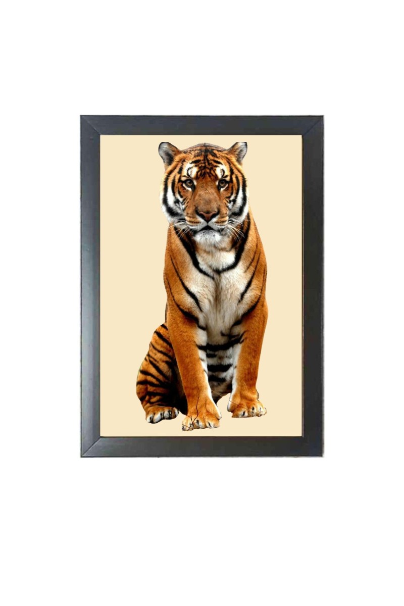 The tiger looking seriously Photo Frame Funny Animal and Bird Cartoon Art, Black color, 19x23 Inch
