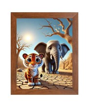 AI Funny Tiger and Elephant Art Picture for Kids - 10x14 inches, Brown Color - Perfect Wall Decor for Children's Room AI Funny Tiger and Elephant Art Picture for Kids - 10x14 inches, Brown Color - Perfect Wall Decor for Children's Room