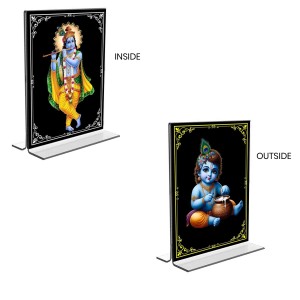 Sri Krishna Acrylic T-Style Photo Stand - 5x7 Inches, Compact and Stylish Spiritual Display, easily change 2 photos (Pack of 1)