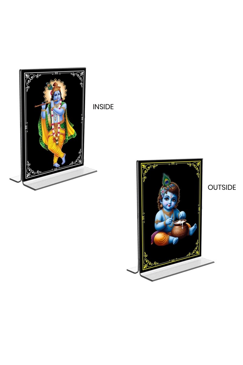 Sri Krishna Acrylic T-Style Photo Stand - 5x7 Inches, Compact and Stylish Spiritual Display, easily change 2 photos (Pack of 1)