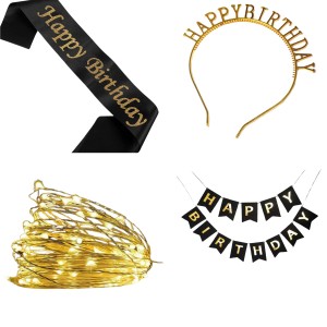 Party Decoration Combo – Hairband, Tuni LED Bulb, Birthday Sash & Foil Curtain – Perfect Birthday Celebration Set for Girls & Women (GOLDEN) Party Decoration Combo – Hairband, Tuni LED Bulb, Birthday Sash & Foil Curtain – Perfect Birthday Celebration Set for Girls & Women (GOLDEN)