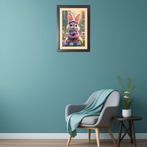 The cute rabbit is holding flowers Black Photo Frame Funny Animal and Bird Cartoon Art