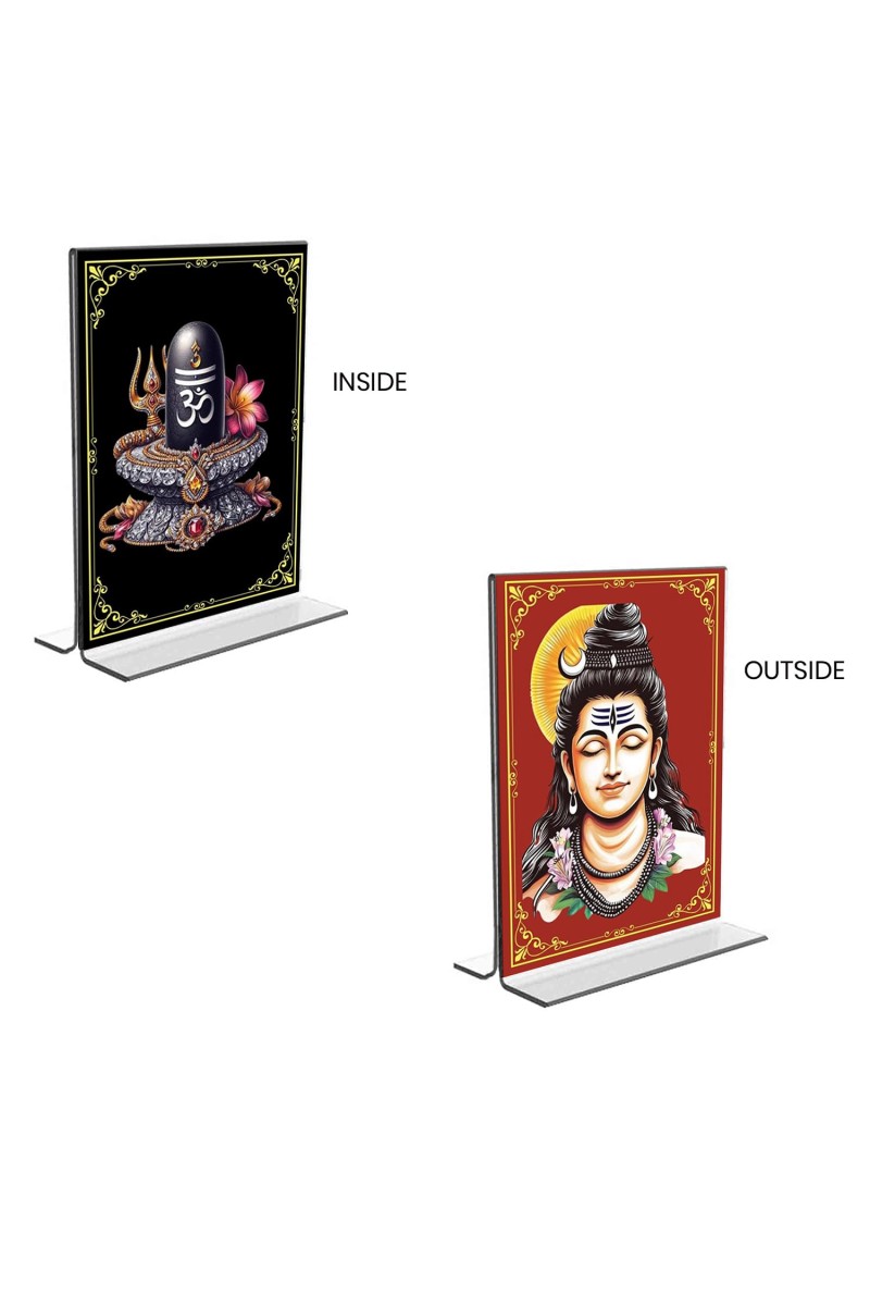Lord Shiva Acrylic T-Style Photo Stand, Compact and Stylish Spiritual Display, easily change 2 photos (Pack of 1)