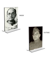 Netaji Subhas Chandra Bose Acrylic T-Style Photo Stand - 11x13 Inches, Compact and Stylish Spiritual Display, easily change 2 photos (Pack of 1)
