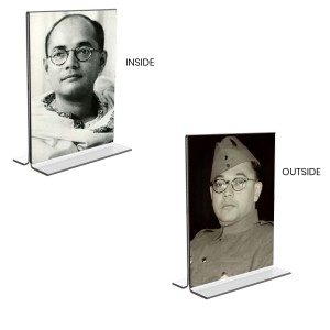 Netaji Subhas Chandra Bose Acrylic T-Style Photo Stand - 9x11 Inches, Compact and Stylish Spiritual Display, easily change 2 photos (Pack of 1)