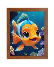 AI Funny Cute Fish Art Picture for Kids - 10x14 inches, Brown Color - Perfect Wall Decor for Children's Room