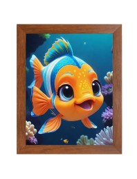 AI Funny Cute Fish Art Picture for Kids - 18x22 inches, Brown Color - Perfect Wall Decor for Children's Room