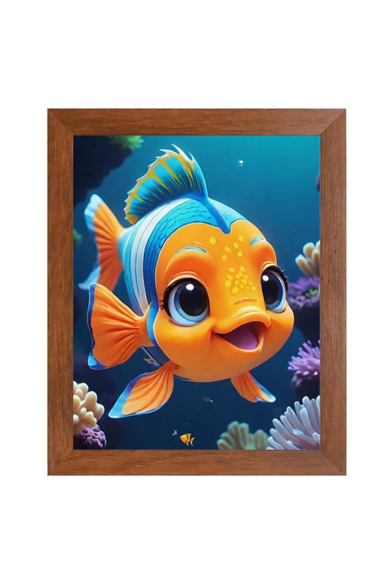 AI Funny Cute Fish Art Picture for Kids - 18x22 inches, Brown Color - Perfect Wall Decor for Children's Room