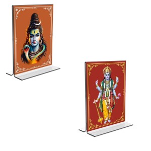 Car Desk/Table Top Lord Shiva & Lord Vishnu Acrylic T-Style Photo Stand - 2.5x3.5 Inches, Compact and Stylish Spiritual Display, easily change 2 photos (Pack of 1) Car Desk/Table Top Lord Shiva & Lord Vishnu Acrylic T-Style Photo Stand - 2.5x3.5 Inches, Compact and Stylish Spiritual Display, easily change 2 photos (Pack of 1)