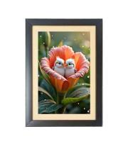 Two cute little birds inside the little flower Black Photo Frame Funny Animal and Bird Cartoon Art