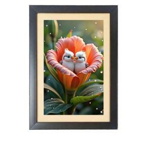 Two cute little birds inside the little flower Black Photo Frame Funny Animal and Bird Cartoon Art Two cute little birds inside the little flower Black Photo Frame Funny Animal and Bird Cartoon Art