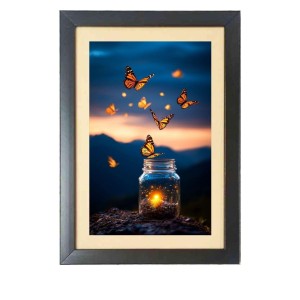 Beautiful butterfly flies are coming out of jar Black Photo Frame Funny Animal and Bird Cartoon Art Beautiful butterfly flies are coming out of jar Black Photo Frame Funny Animal and Bird Cartoon Art