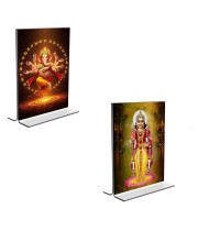 Car Desk/Table Top Sri Ganesh & Kartiyeka Acrylic T-Style Photo Stand - 2.5x3.5 Inches, Compact and Stylish Spiritual Display, easily change 2 photos (Pack of 1)