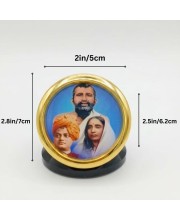 Sri Ramakrishna, Swami Vivekananda & Sarada Devi Gold Plated Metallic Photo Frame for Car Dashboard & Table Decor Glossy Finish | Compact & Elegant Design Study Desk, Puja Room, Home Temple & Office Decor