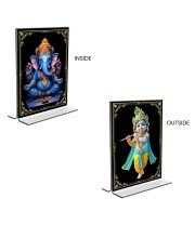 Sri Ganesh & Sri Krishna Acrylic T-Style Photo Stand - 11x13 Inches, Compact and Stylish Spiritual Display, easily change 2 photos (Pack of 1)