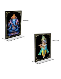 Sri Ganesh & Sri Krishna Acrylic T-Style Photo Stand - 5x7 Inches, Compact and Stylish Spiritual Display, easily change 2 photos (Pack of 1)