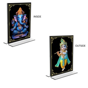 Sri Ganesh & Sri Krishna Acrylic T-Style Photo Stand, Compact and Stylish Spiritual Display, easily change 2 photos (Pack of 1)