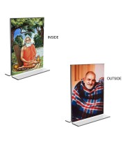 Debi Lokenath Baba & Neem Karoli Baba Acrylic T-Style Photo Stand, Compact and Stylish Spiritual Display, easily change 2 photos (Pack of 1)
