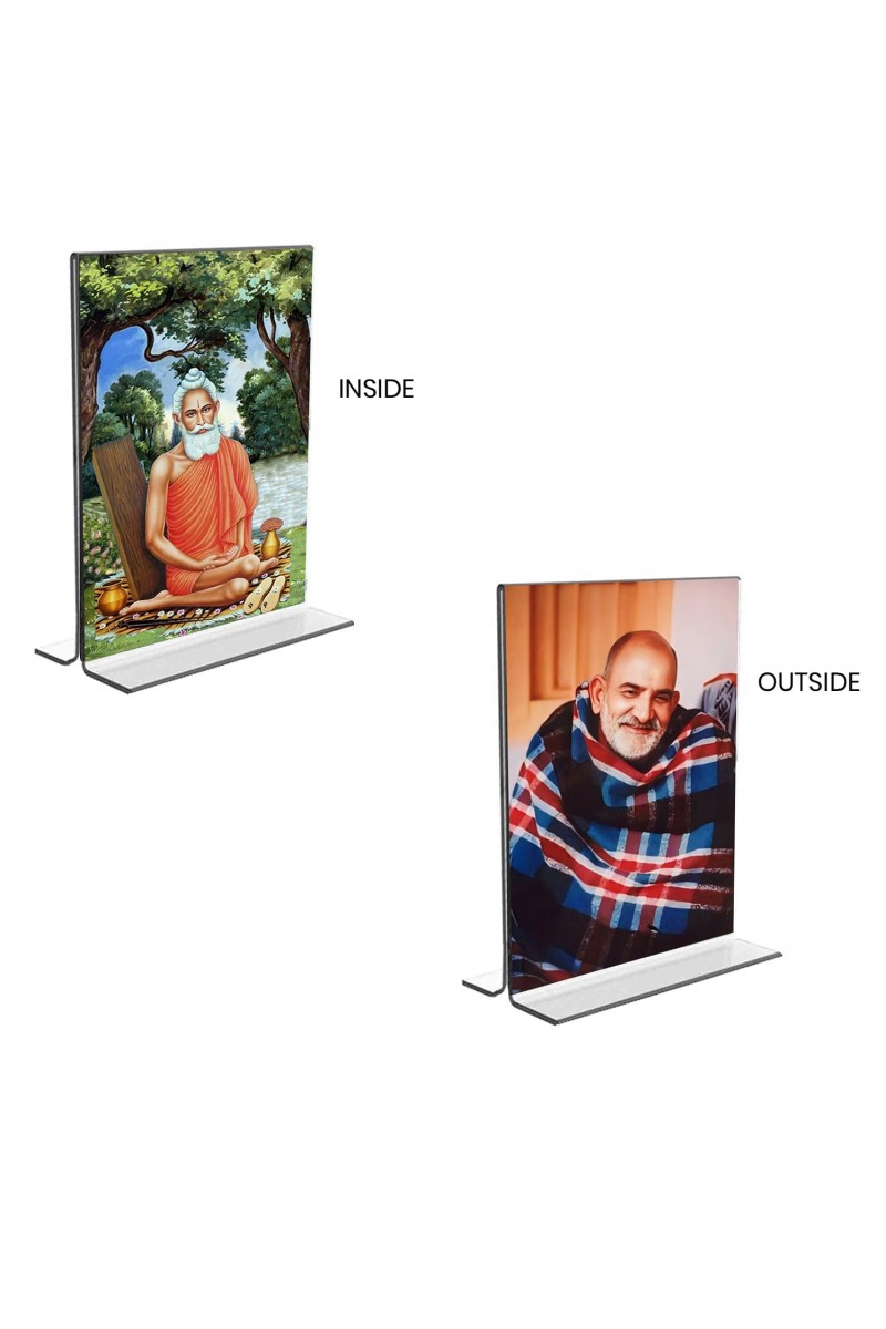 Debi Lokenath Baba & Neem Karoli Baba Acrylic T-Style Photo Stand, Compact and Stylish Spiritual Display, easily change 2 photos (Pack of 1)