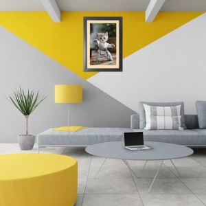 The cute cat is doing karate Black Photo Frame Funny Animal and Bird Cartoon Art The cute cat is doing karate Black Photo Frame Funny Animal and Bird Cartoon Art