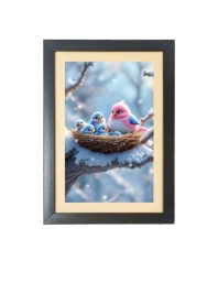 the colorful birds in the nest Photo Frame Funny Animal and Bird Cartoon Art, Black color, 11x15 Inch