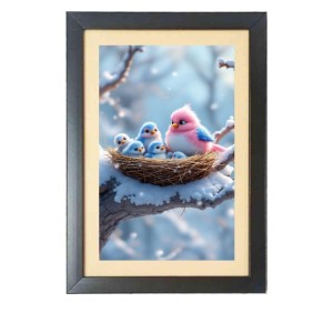 the colorful birds in the nest Photo Frame Funny Animal and Bird Cartoon Art, Black color, 11x15 Inch