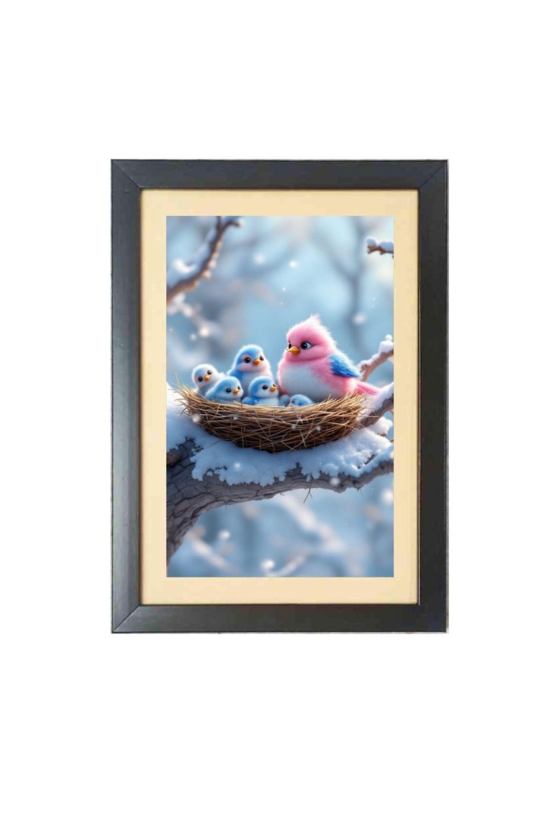 the colorful birds in the nest Photo Frame Funny Animal and Bird Cartoon Art, Black color, 11x15 Inch