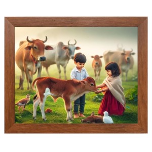 AI Funny Boy with Cow Art Picture for Kids - 10x14 inches, Brown Color - Perfect Wall Decor for Children's Room AI Funny Boy with Cow Art Picture for Kids - 10x14 inches, Brown Color - Perfect Wall Decor for Children's Room