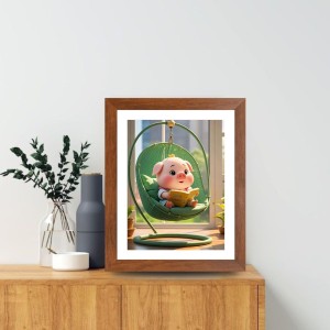 AI Funny Cute pigyy Art Picture for Kids - 10x14 inches, Brown Color - Perfect Wall Decor for Children's Room