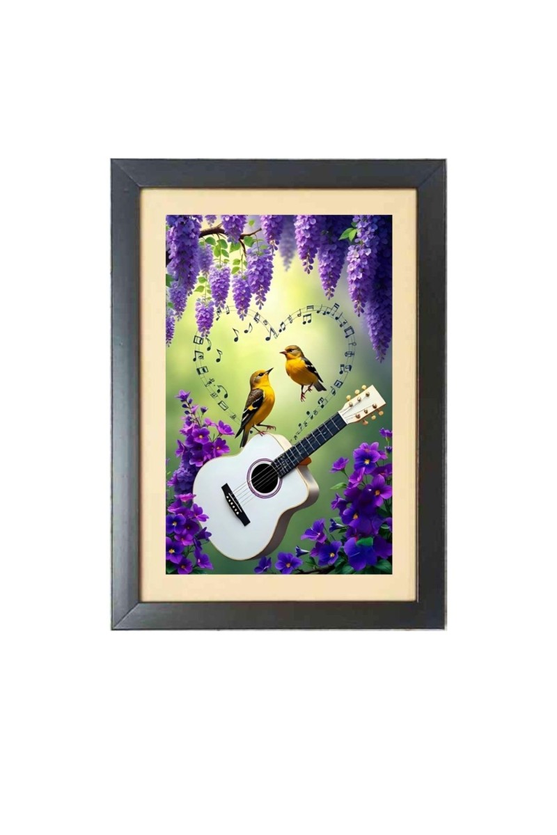 Two cute birds are playing a guiter Black Photo Frame Funny Animal and Bird Cartoon Art
